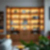 Elegant Wide Bookcase Design Elegant wide bookcase with drawers showcasing a collection of books and decor items