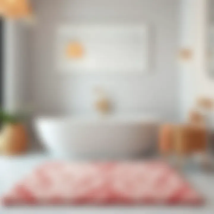 Stylish rose gold rug paired with elegant bathroom fixtures