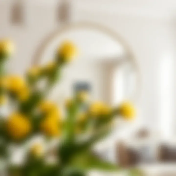 Elegant Reflection in Modern Living Room Elegant round wall mirror reflecting natural light in a modern living room