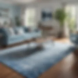 A beautifully styled living room featuring a light blue area rug 5x7 that complements contemporary furniture.