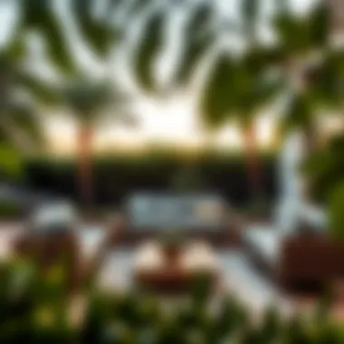 Stylish outdoor living space featuring U-shaped sofa