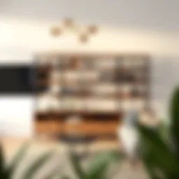 Elegant wooden shelving unit in a modern living room