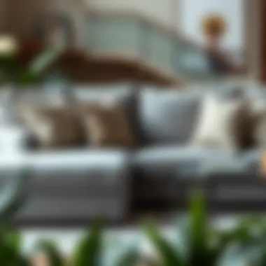 Stylish Grey Slipcover Sectional with Decorative Cushions Stylish grey slipcover sectional with decorative cushions