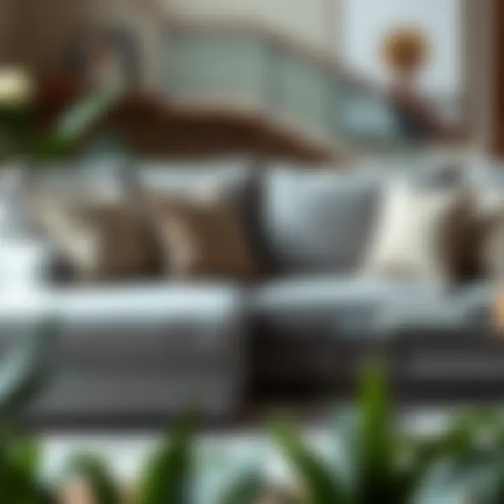 Stylish Grey Slipcover Sectional with Decorative Cushions Stylish grey slipcover sectional with decorative cushions