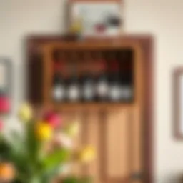 Elegant wooden over the door wine rack showcasing a curated selection of bottles