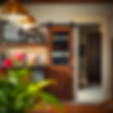 Stylish over the door wine rack adding charm to a rustic home bar setting