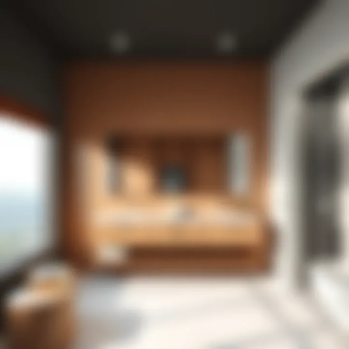 Contemporary design of a three sink vanity unit in a spacious bathroom