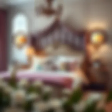 Elegant bedroom setup with Disney princess pillowcases