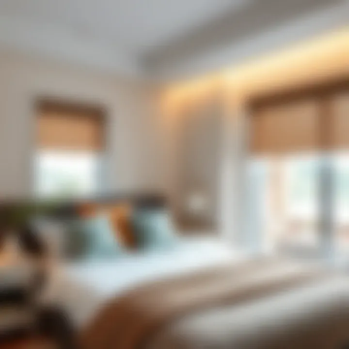 Seamless Integration: Roller Shades in Bedroom Decor Installation of roller shades in a stylish bedroom