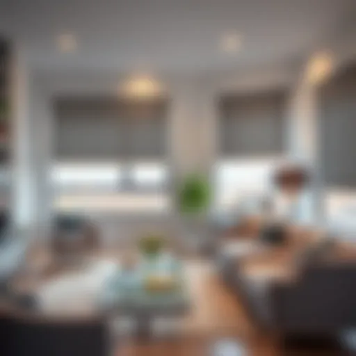 Modern Elegance: Roller Shades in Living Spaces Elegant roller shades in a modern living room setting