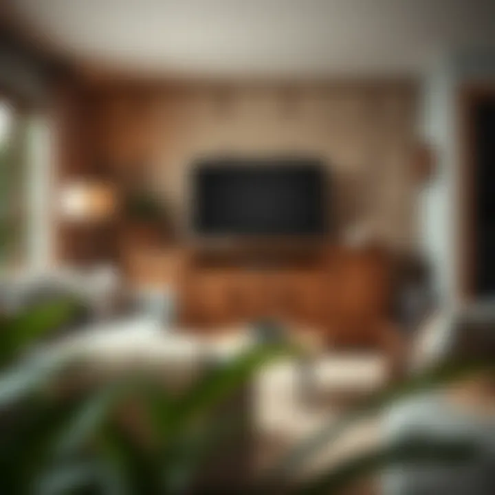 Rustic wooden credenza complementing a cozy living room