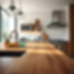 Elegant veneer butcher block countertop in a modern kitchen