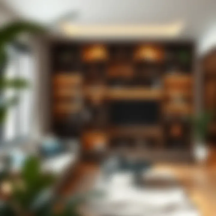 Innovative deep shelving unit design in a small living room