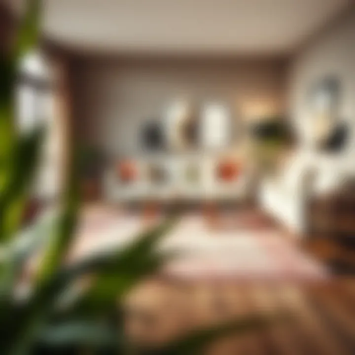 Stylish arrangement of a 5 x 5 rug in a contemporary living room