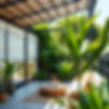 Blending Nature and Design in Outdoor Spaces Outdoor space with white bamboo blinds and lush greenery