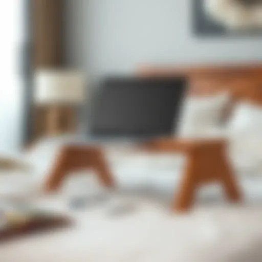 Elegant wooden laptop stand placed on a bed