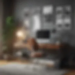 A beautifully arranged home office featuring a stylish desk