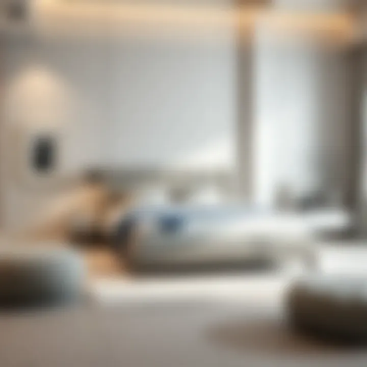 Elegant Grey Fabric Queen Bed Design Stylish grey fabric queen bed in a modern bedroom setting