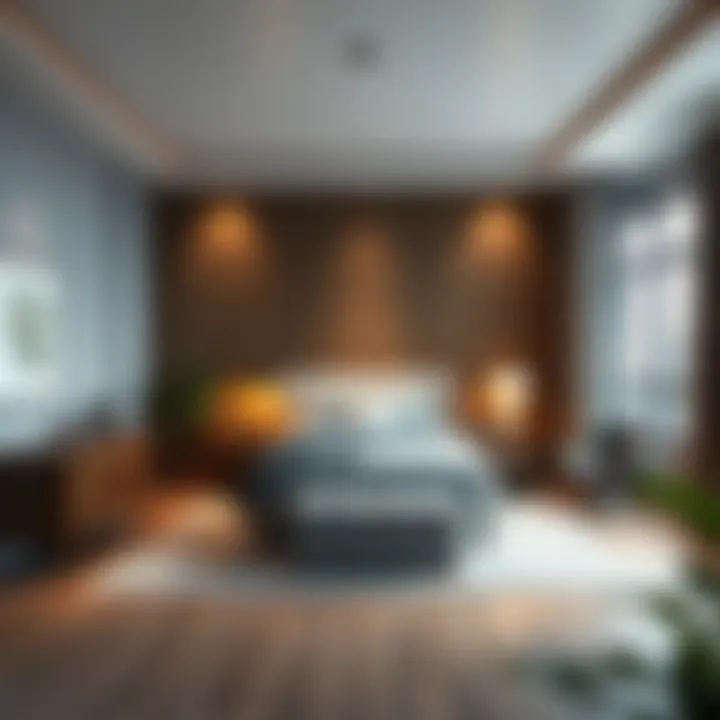 Space-efficient bedroom arrangement demonstrating functionality and style.