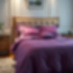 Luxurious king size purple duvet set on a beautifully made bed
