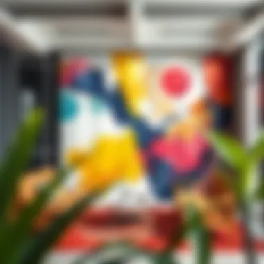 A vibrant abstract mural enhancing an office wall