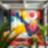 Vibrant Abstract Mural Enhancing Office Walls A vibrant abstract mural enhancing an office wall