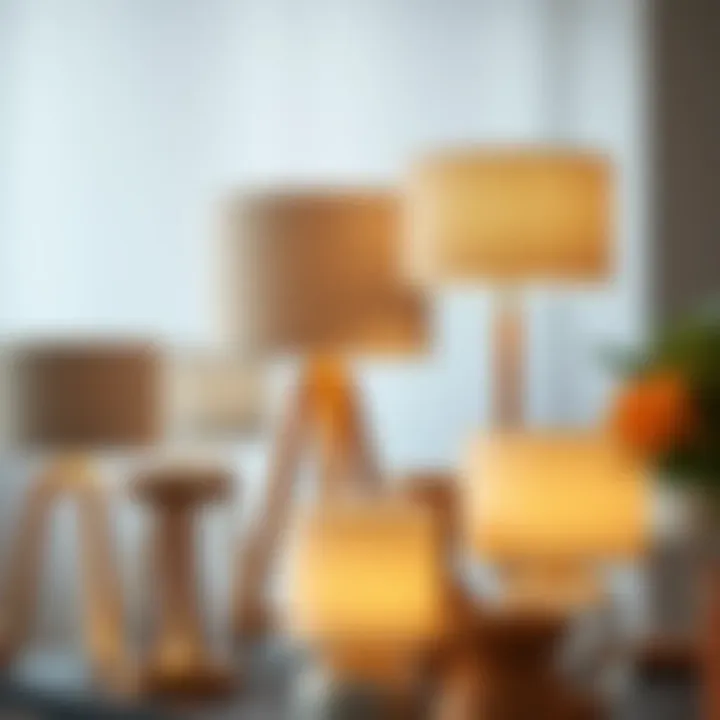 Different materials of minimalist lamps on display