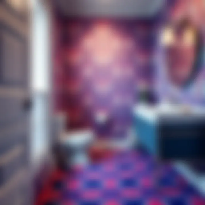 Vibrant patterned carpet adding character to a small bathroom