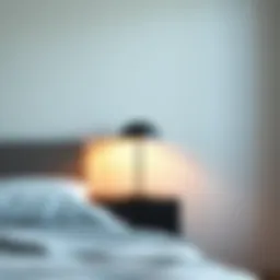 Sleek minimalist lamp illuminating a serene bedroom