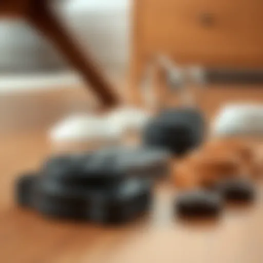 Various types of non-slip floor protectors displayed on a wooden surface