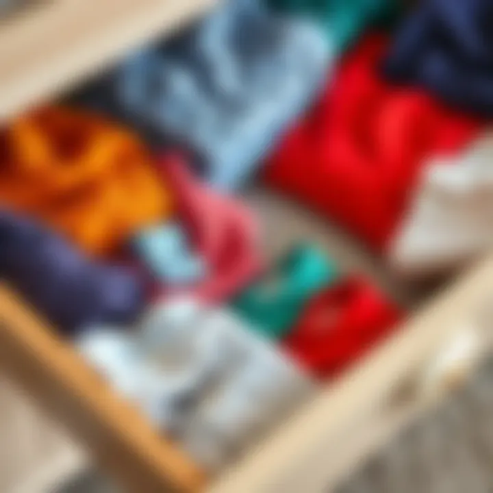 Color-coded clothing arrangement within a dresser drawer