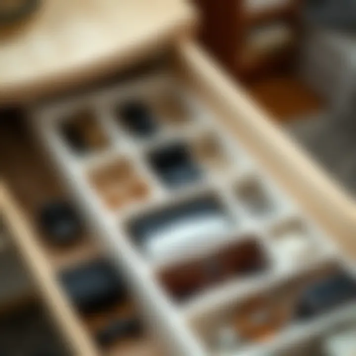 Drawer dividers creating separate compartments for accessories