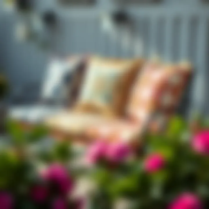 Stylish outdoor bench cushions showcasing various fabric patterns