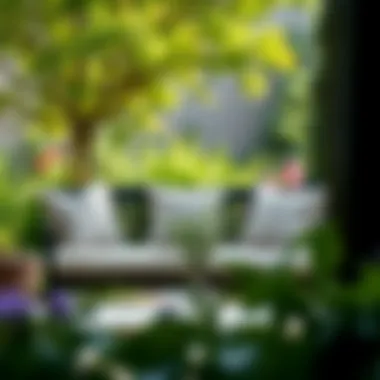 Luxurious outdoor bench cushions in a serene garden setting