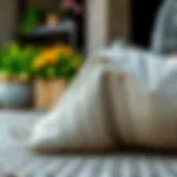 A close-up of an outdoor chair pad showcasing its texture and material.