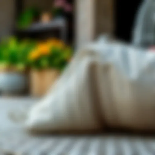 A close-up of an outdoor chair pad showcasing its texture and material.