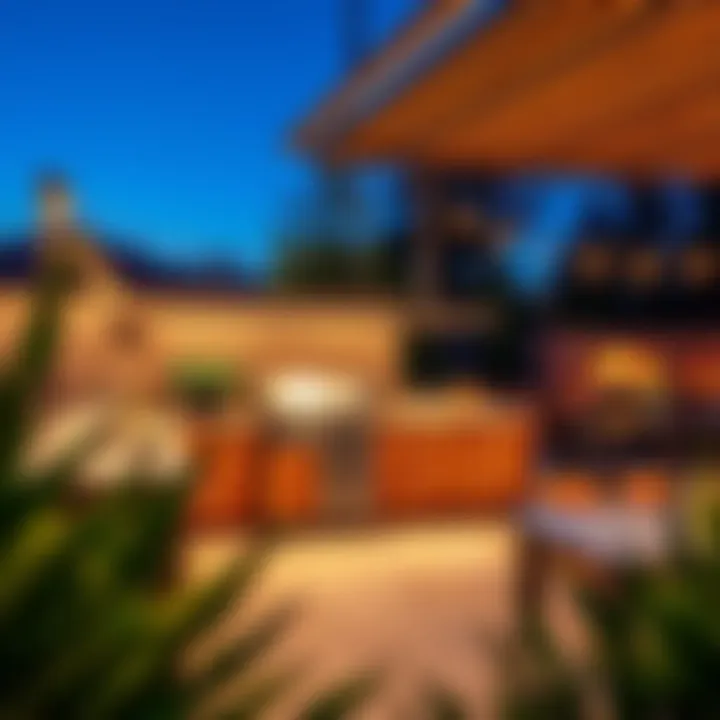 Brightly lit outdoor kitchen ideal for evening gatherings