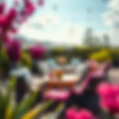 Vibrant Aesthetics in Outdoor Seating A beautifully arranged outdoor seating area featuring vibrant chair pads.