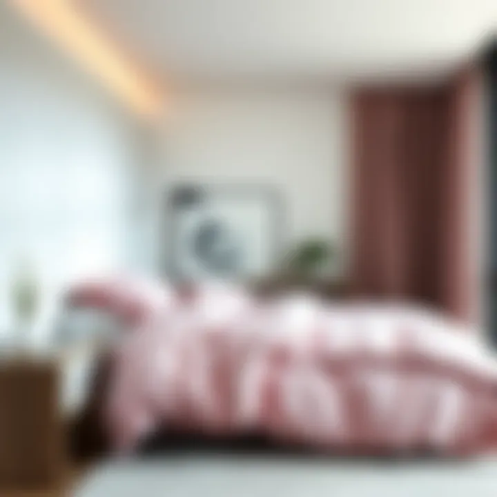 Modern Bedroom with Pink Twin Duvet Pink twin duvet styled within a modern bedroom decor