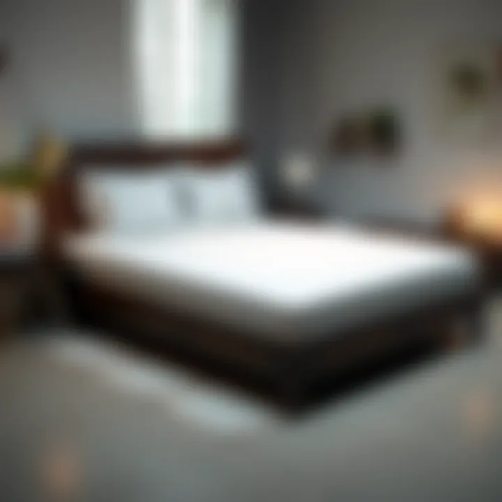 A queen size bed adorned with a protective mattress cover