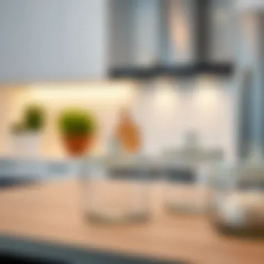 Modern Kitchen with Round Glass Storage Containers Artistic display of round glass containers with lids in a modern kitchen setting