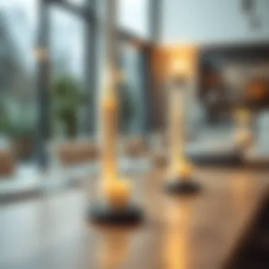 Elegant Solar-Powered Taper Candle Elegant solar-powered taper candle illuminating a modern dining table