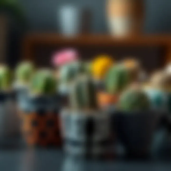 Stylish Pots for Small Cacti An assortment of small cacti in stylish pots featuring various decorative patterns.