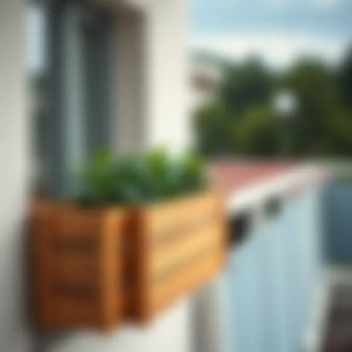 Stylish tall wooden flower box enhancing a balcony view