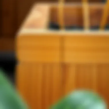 Close-up of natural wood grain in a flower box