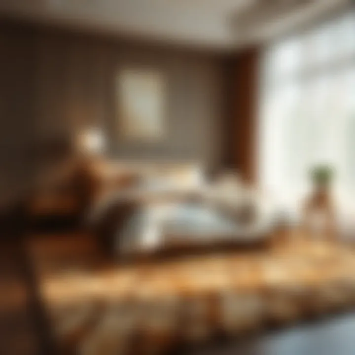 Creating a Warm and Inviting Bedroom Atmosphere Tan soft rug enhancing a cozy bedroom setting