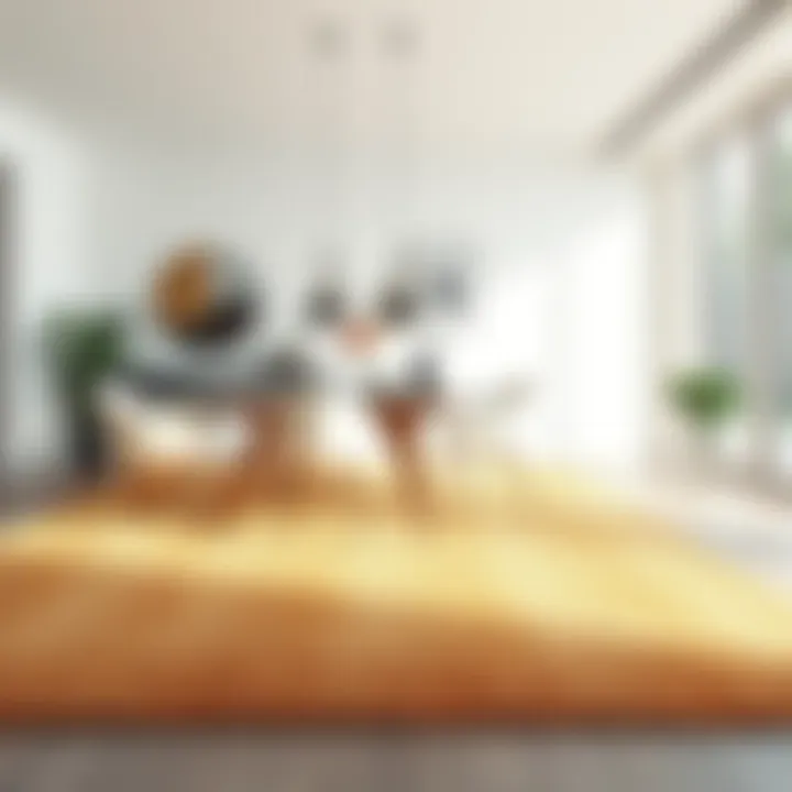 Elevating Minimalist Design with Subtle Elegance Tan soft rug complementing a minimalist dining area