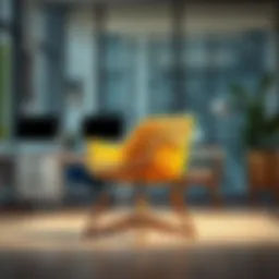 Elegant office chair with wooden legs in a modern workspace setting