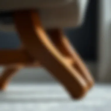 Close-up of wooden legs showcasing intricate design details