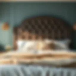 Elegant velvet upholstered headboard in a serene bedroom setting